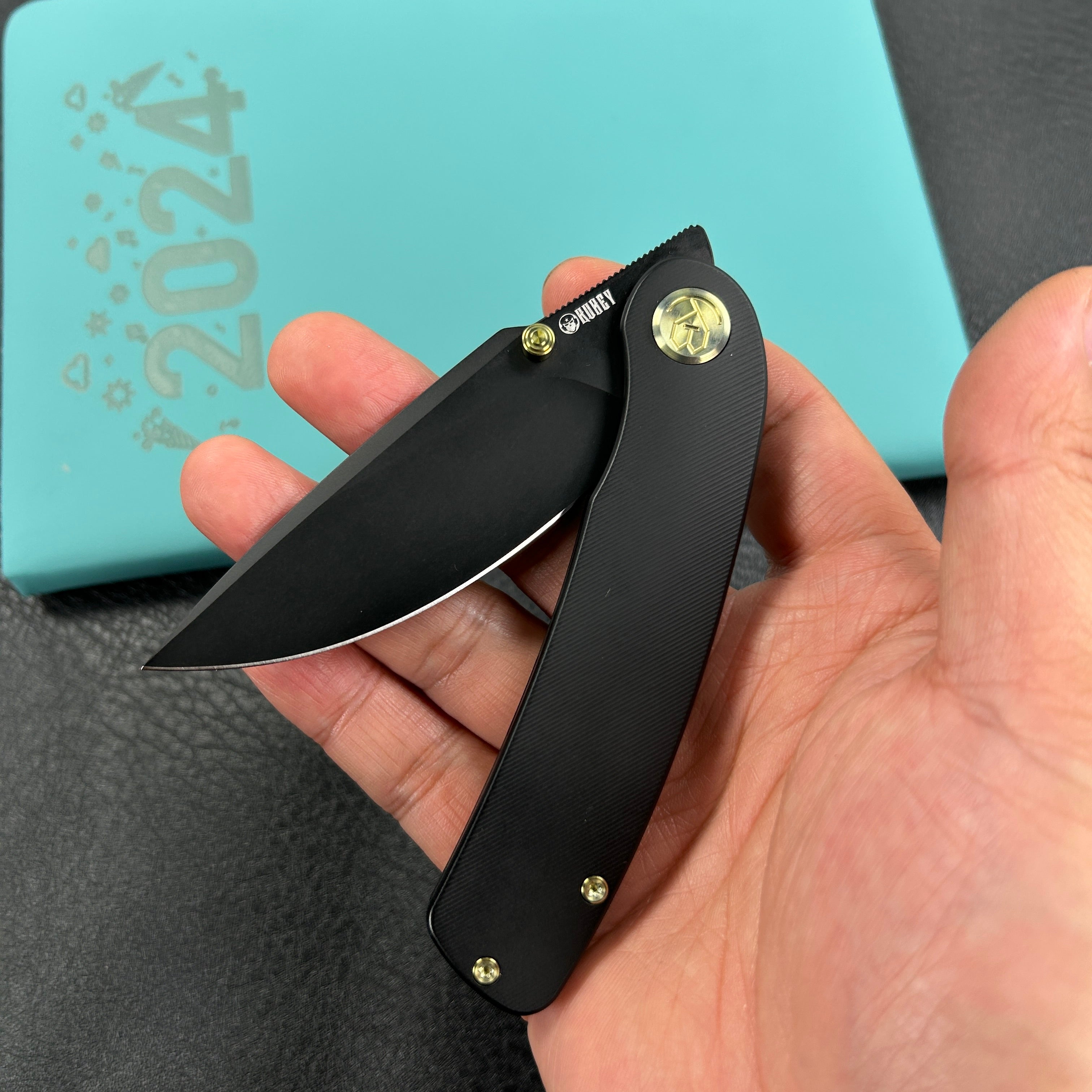 KUBEY KB386B Momentum Frame Lock Front Flipper Pocket Folding Knife  Black Handle 3.43" Black Coated Bohler M390