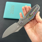 KB Knives  KB384B  Stroller Folding Knife Darkblast Titanium/CF Inlays Handle 3.35" Darkwash CPM 20CV Blade