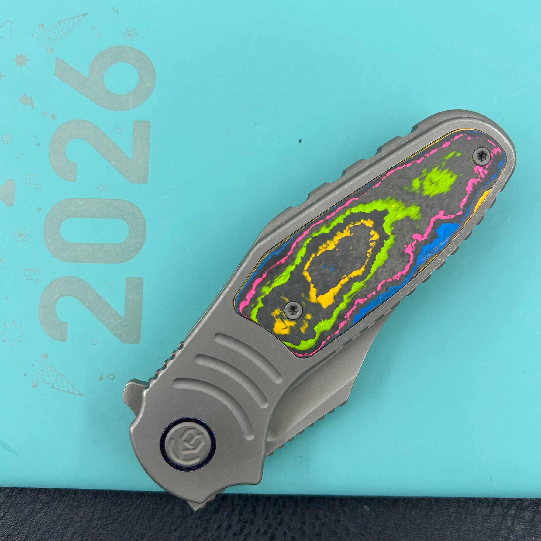 KB Knives  KB384B  Stroller Folding Knife Darkblast Titanium/CF Inlays Handle 3.35" Darkwash CPM 20CV Blade