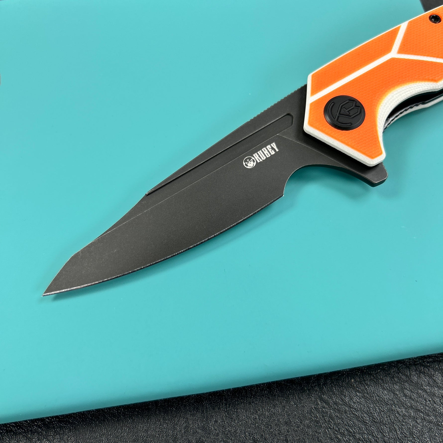 KUBEY knife  KU373B RBC-1 Outdoor Flipper Knife  Orange&White G10 Handle 3.46"  Blackwash 14C28N