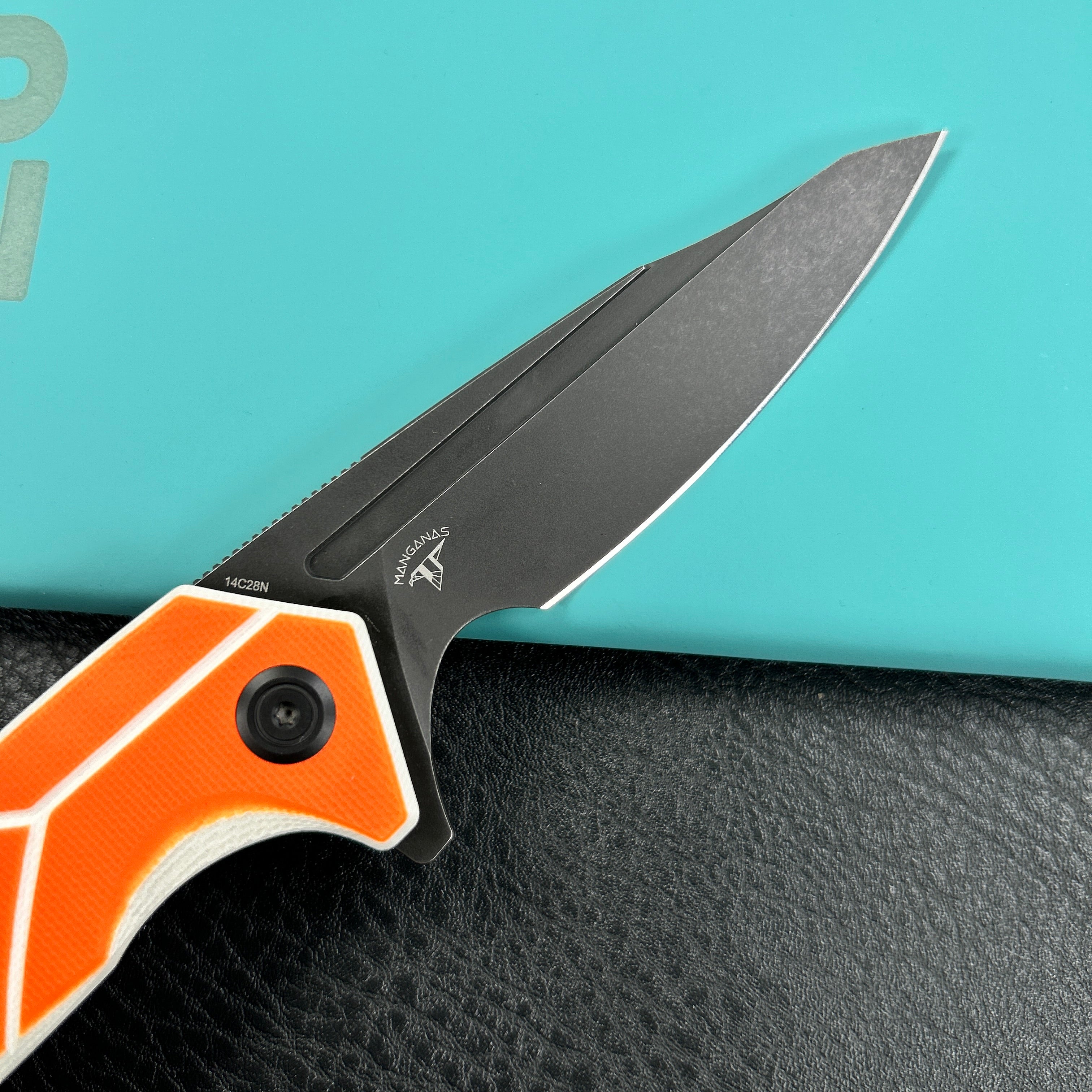 KUBEY  KU373B RBC-1 Outdoor Flipper Knife  Orange&White G10 Handle 3.46"  Blackwash 14C28N