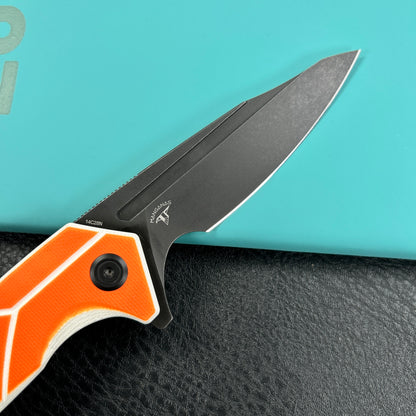 KUBEY  KU373B RBC-1 Outdoor Flipper Knife  Orange&White G10 Handle 3.46"  Blackwash 14C28N