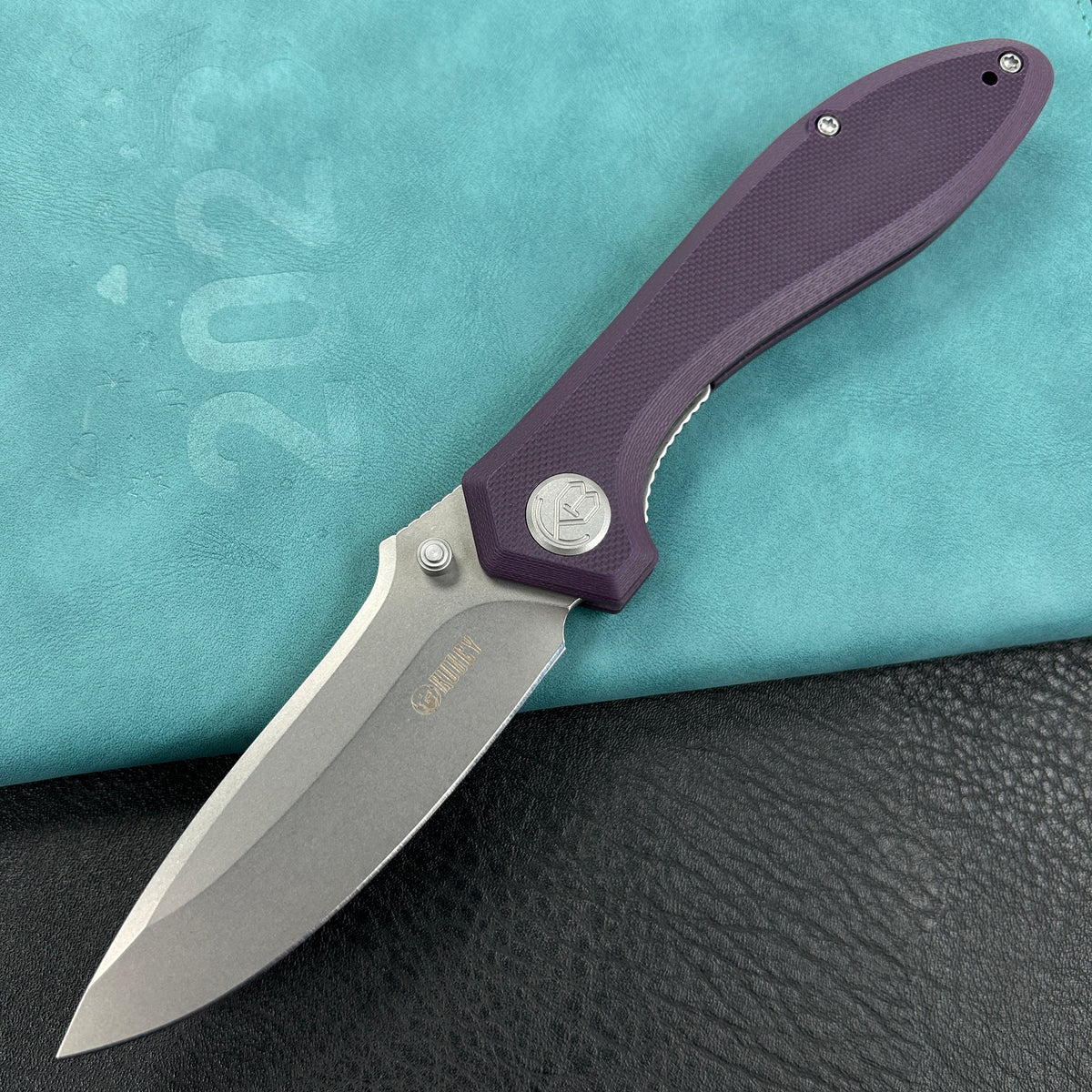 KUBEY KU314 Ruckus Liner Lock Folding Knife Purple G10 Handle 3.31" Bead Blasted AUS-10