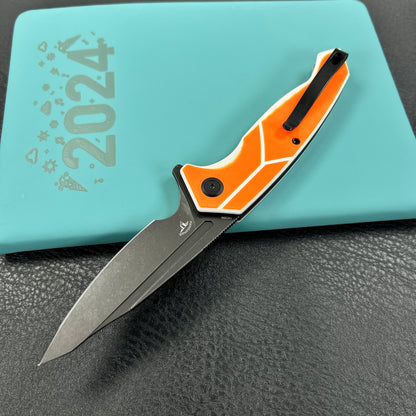 KUBEY  KU373B RBC-1 Outdoor Flipper Knife  Orange&White G10 Handle 3.46"  Blackwash 14C28N