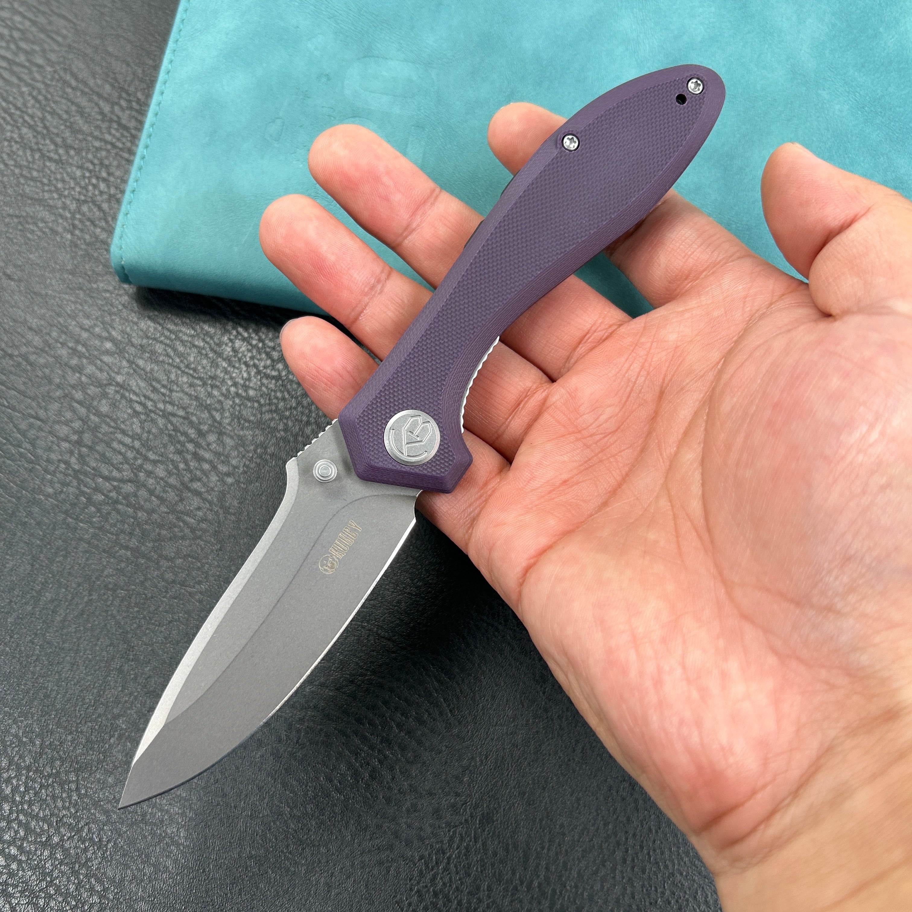 KUBEY KU314 Ruckus Liner Lock Folding Knife Purple G10 Handle 3.31" Bead Blasted AUS-10