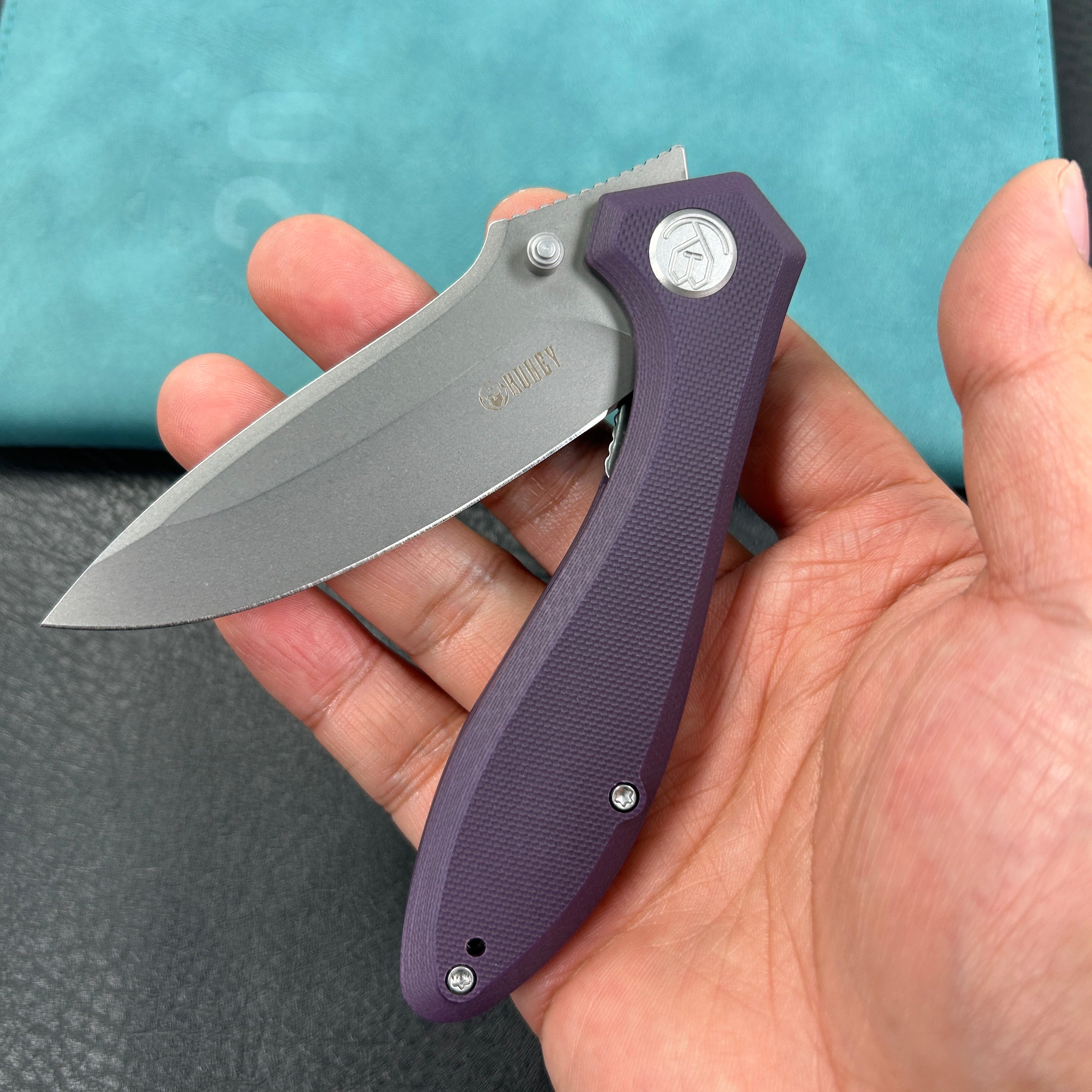 KUBEY KU314 Ruckus Liner Lock Folding Knife Purple G10 Handle 3.31" Bead Blasted AUS-10