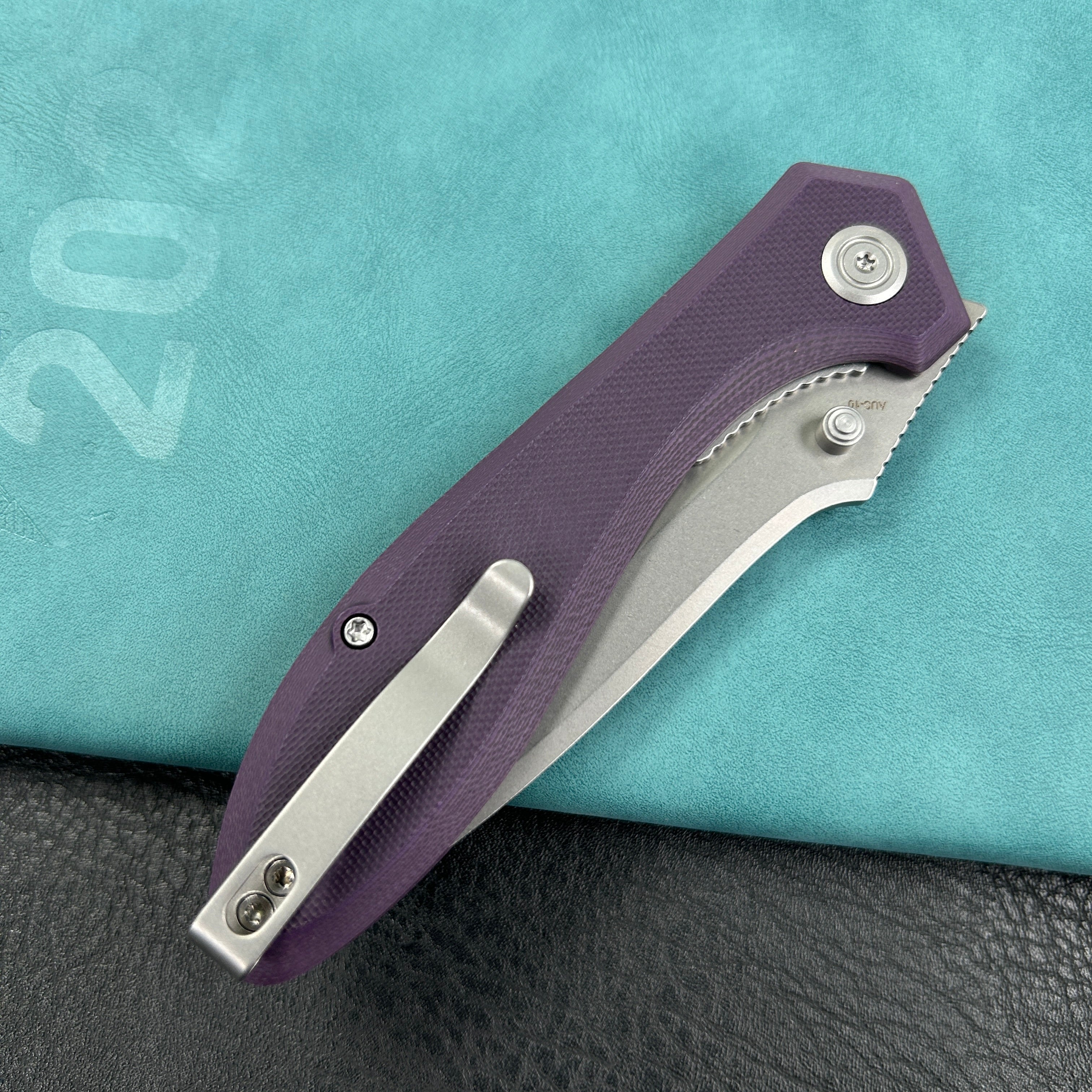 KUBEY KU314 Ruckus Liner Lock Folding Knife Purple G10 Handle 3.31" Bead Blasted AUS-10