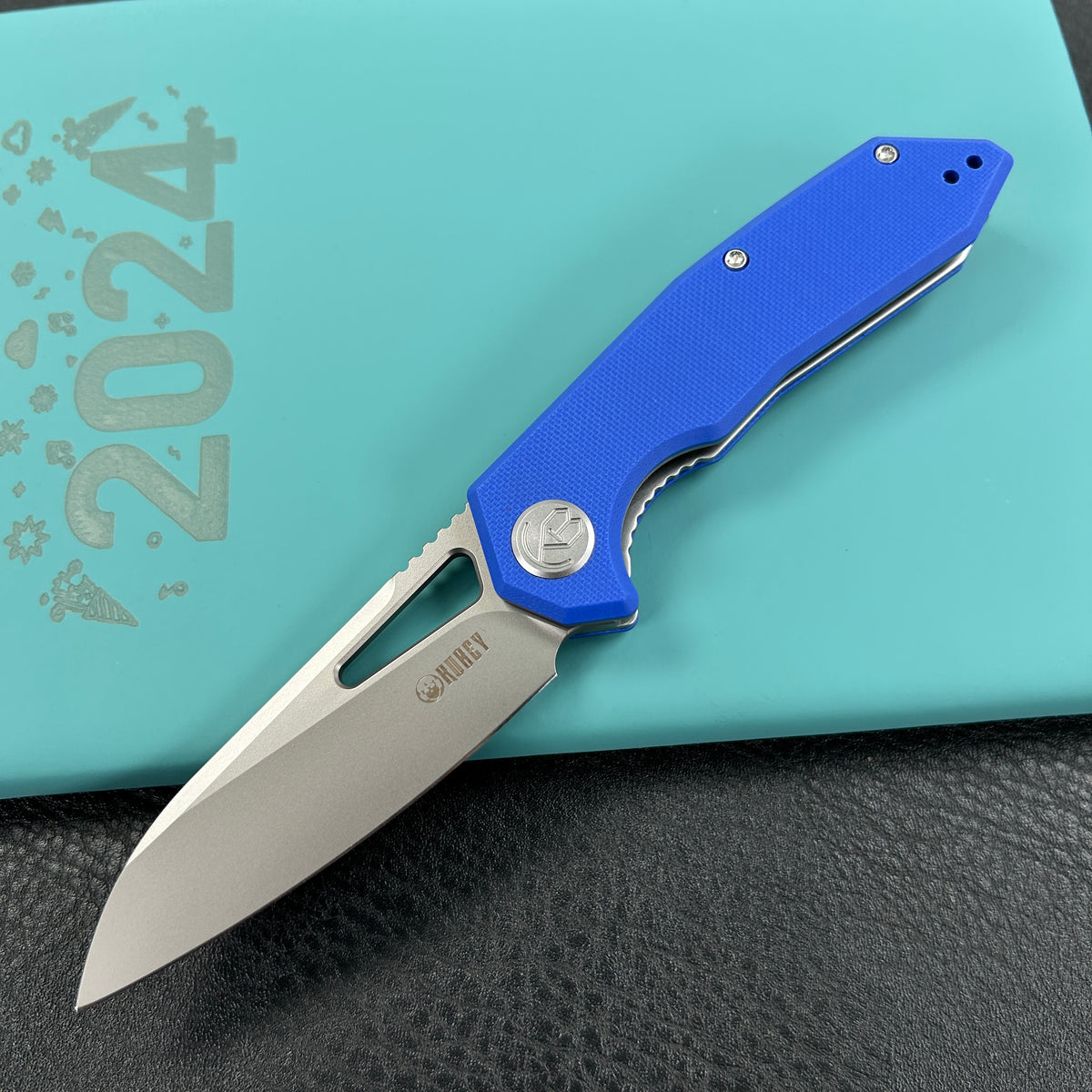 KUBEY KU291P Vagrant Liner Lock Folding Knife Blue G10 Handle 3.1" Sandblast 14C28N