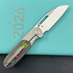 KB KNIVES KB432A Icicle Pocket Folding Knife Frame Lock Sandblast Titanium with 80's Camo Carbon Inlays 3.50" Belt Satin Elmax