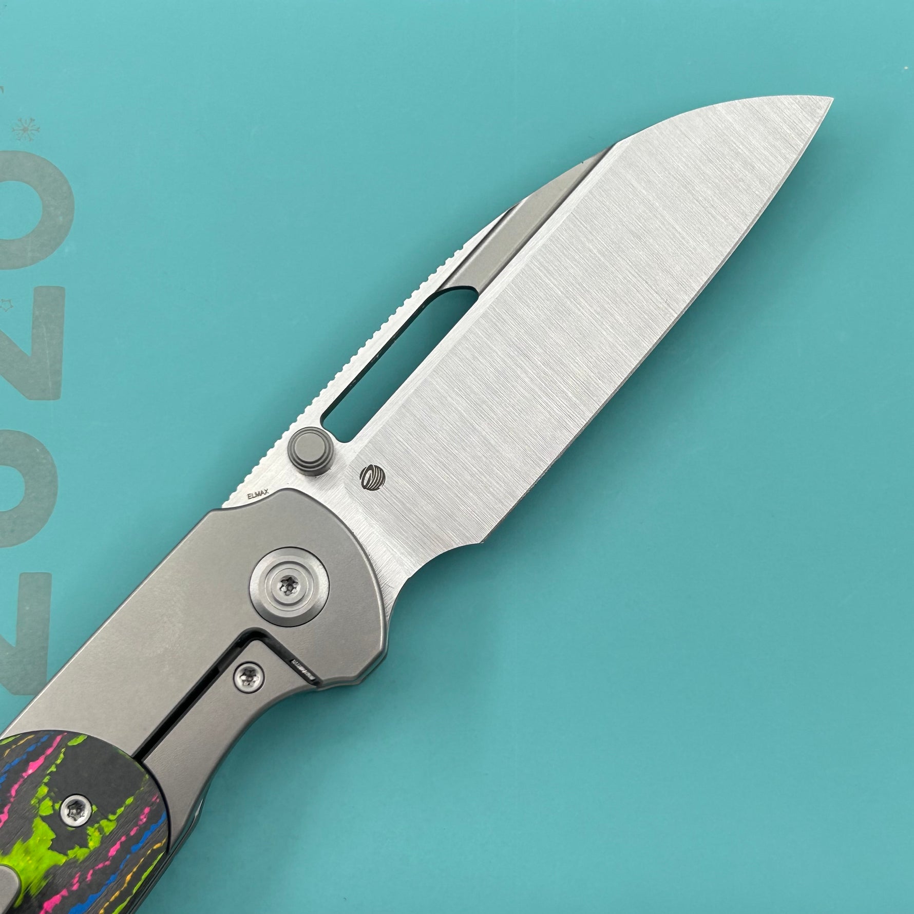 KB KNIVES KB432A Icicle Pocket Folding Knife Frame Lock Sandblast Titanium with 80's Camo Carbon Inlays 3.50" Belt Satin Elmax
