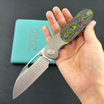 KB KNIVES KB432A Icicle Pocket Folding Knife Frame Lock Sandblast Titanium with 80's Camo Carbon Inlays 3.50" Belt Satin Elmax
