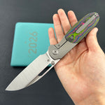 KB KNIVES KB432A Icicle Pocket Folding Knife Frame Lock Sandblast Titanium with 80's Camo Carbon Inlays 3.50" Belt Satin Elmax