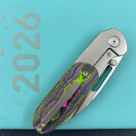 KB KNIVES KB432A Icicle Pocket Folding Knife Frame Lock Sandblast Titanium with 80's Camo Carbon Inlays 3.50" Belt Satin Elmax