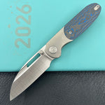 KB KNIVES KB432B Icicle Pocket Folding Knife Frame Lock Sandblast Titanium with Electric Blue  Camo Carbon Inlays 3.50" Belt Satin Elmax