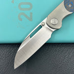KB KNIVES KB432B Icicle Pocket Folding Knife Frame Lock Sandblast Titanium with Electric Blue  Camo Carbon Inlays 3.50" Belt Satin Elmax