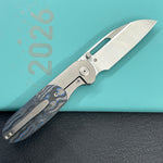 KB KNIVES KB432B Icicle Pocket Folding Knife Frame Lock Sandblast Titanium with Electric Blue  Camo Carbon Inlays 3.50" Belt Satin Elmax