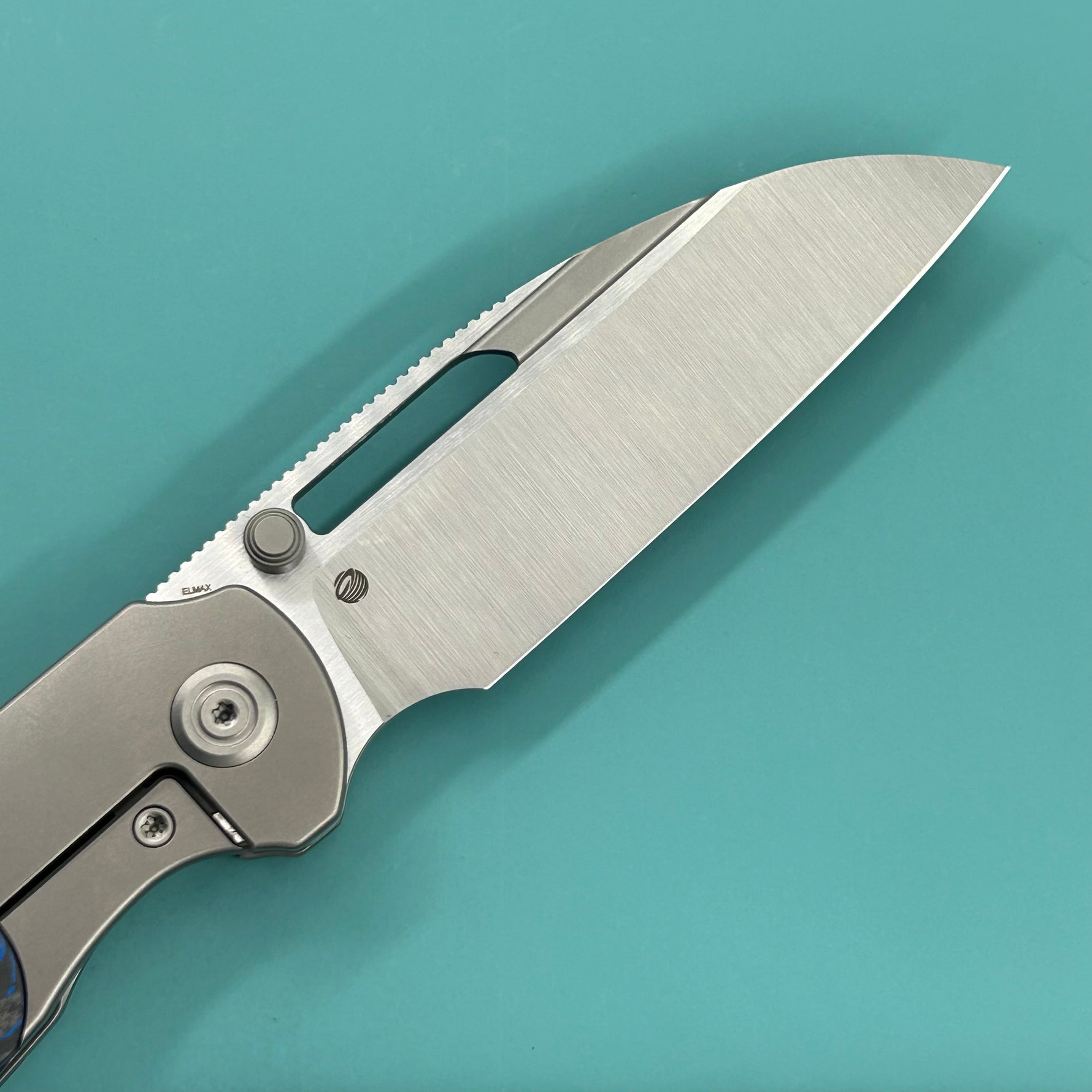 KB KNIVES KB432B Icicle Pocket Folding Knife Frame Lock Sandblast Titanium with Electric Blue  Camo Carbon Inlays 3.50" Belt Satin Elmax