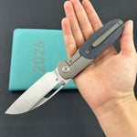 KB KNIVES KB432B Icicle Pocket Folding Knife Frame Lock Sandblast Titanium with Electric Blue  Camo Carbon Inlays 3.50" Belt Satin Elmax