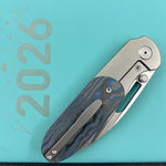 KB KNIVES KB432B Icicle Pocket Folding Knife Frame Lock Sandblast Titanium with Electric Blue  Camo Carbon Inlays 3.50" Belt Satin Elmax