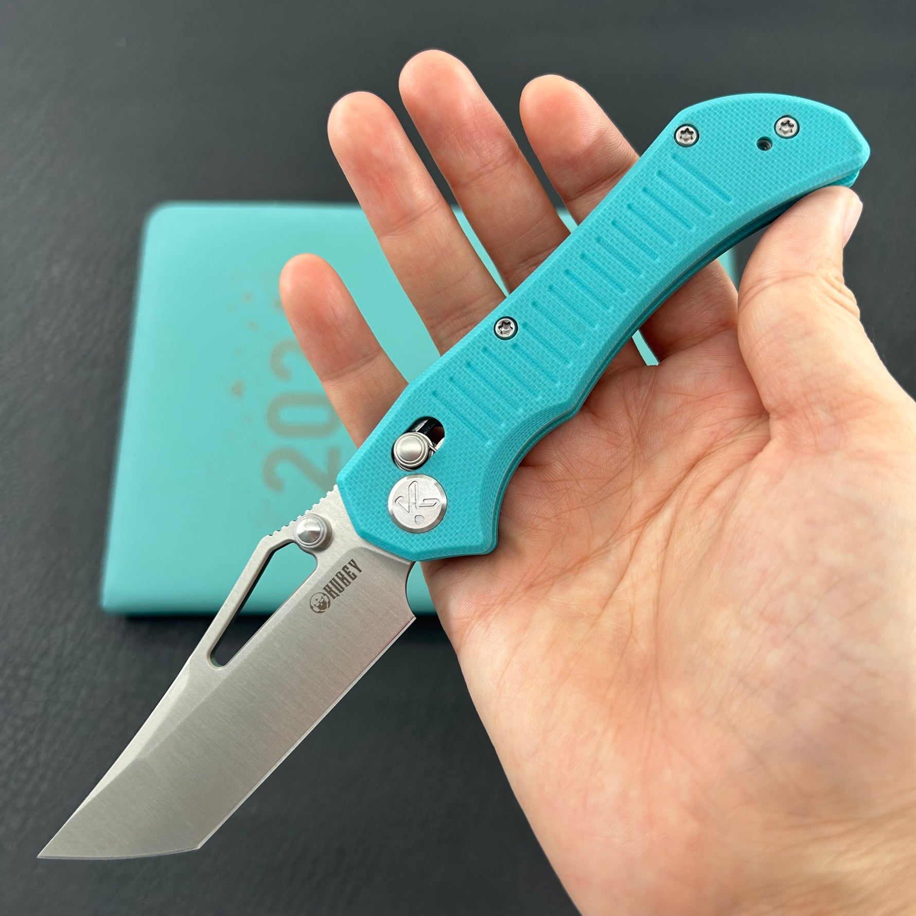 KUBEY knife KU433C Tantorian Crossbar Lock Tiffany Blue Folding knife