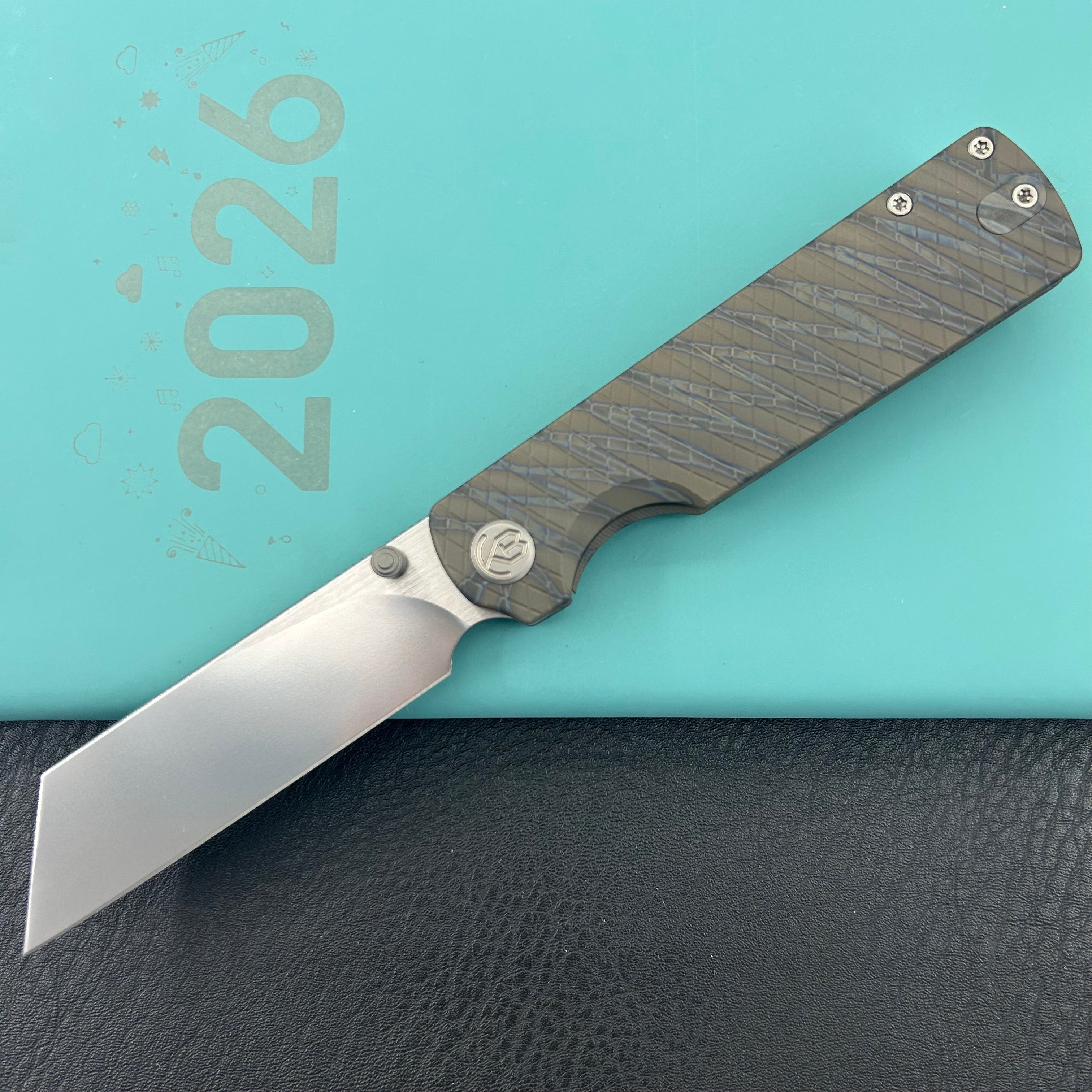KB KNIVES KB445B Get Some Frame Lock Folding Knife Flamed Titanium Handle 3.35" Satin & Silver Bead Blast M390 Blade