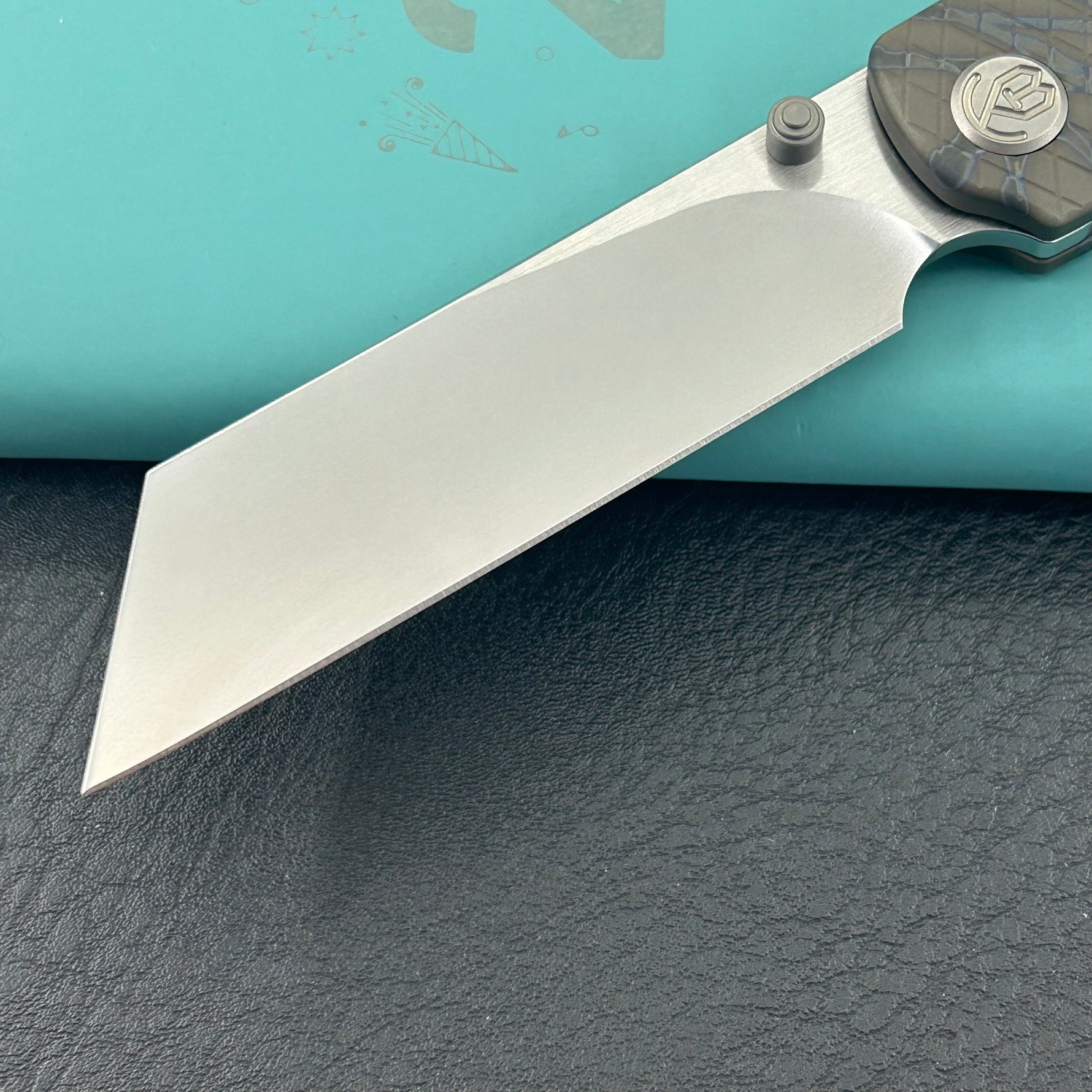 KB KNIVES KB445B Get Some Frame Lock Folding Knife Flamed Titanium Handle 3.35" Satin & Silver Bead Blast M390 Blade
