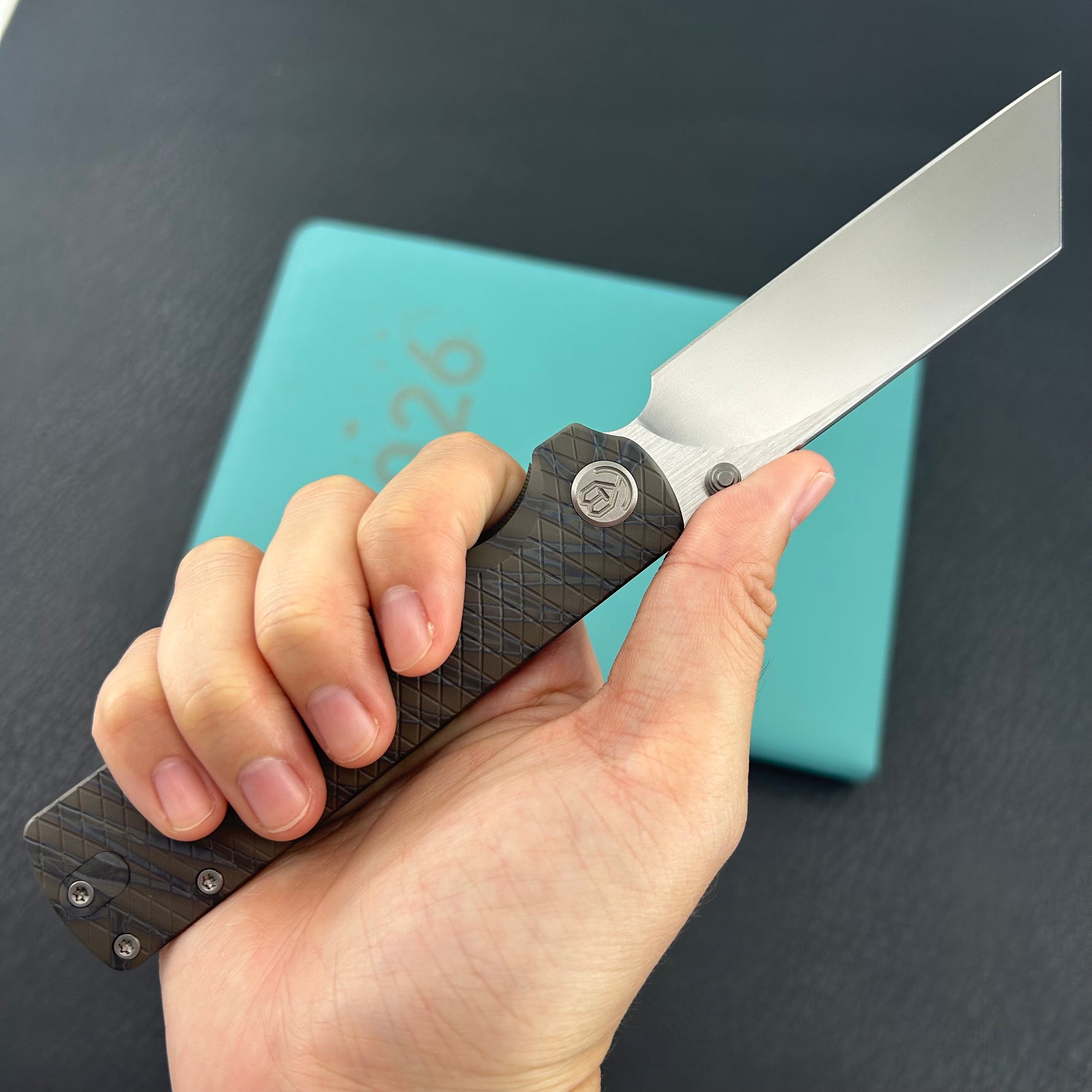 KB KNIVES KB445B Get Some Frame Lock Folding Knife Flamed Titanium Handle 3.35" Satin & Silver Bead Blast M390 Blade