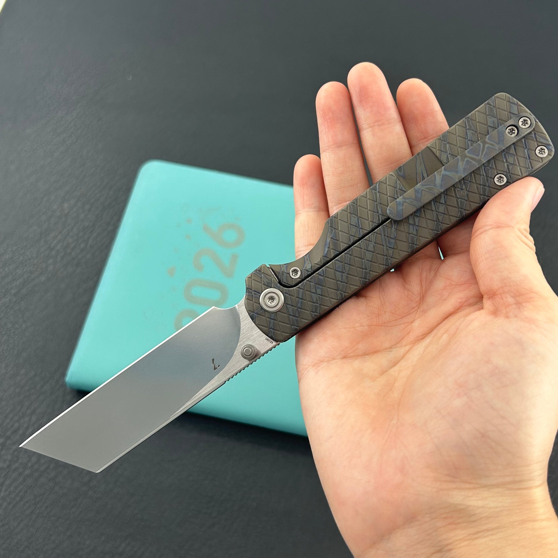 KB KNIVES KB445B Get Some Frame Lock Folding Knife Flamed Titanium Handle 3.35" Satin & Silver Bead Blast M390 Blade