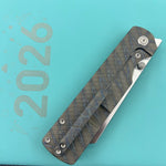 KB KNIVES KB445B Get Some Frame Lock Folding Knife Flamed Titanium Handle 3.35" Satin & Silver Bead Blast M390 Blade