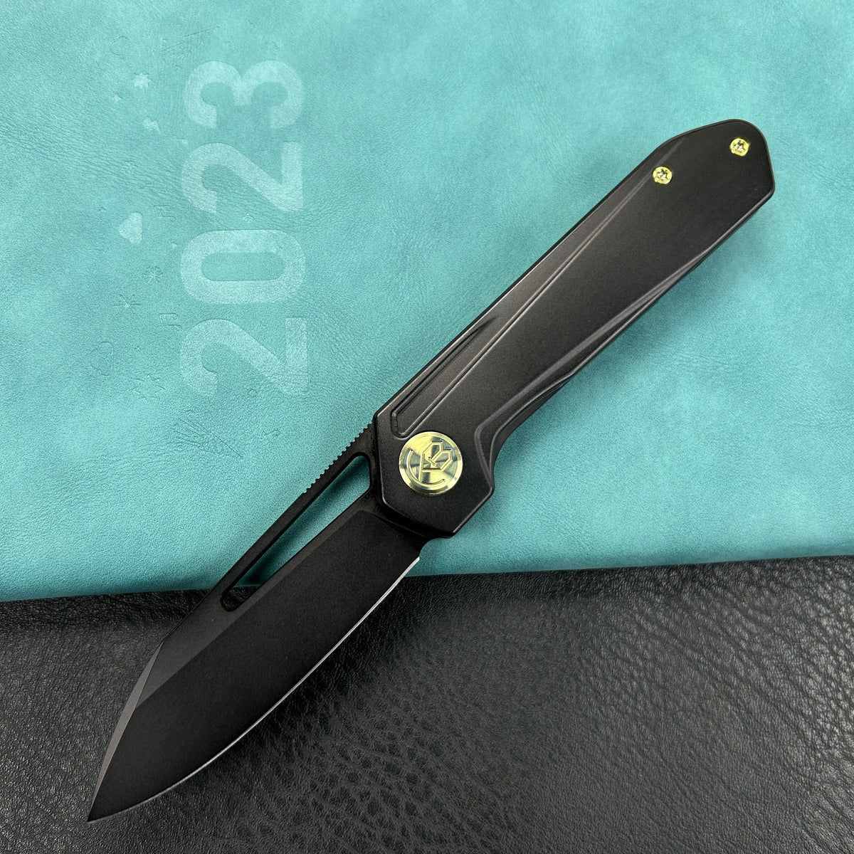 KUBEY KB321O Royal Frame Lock EDC Pocket Knife Black  6AL4V Titanium Handle 2.99" Black Coated M390