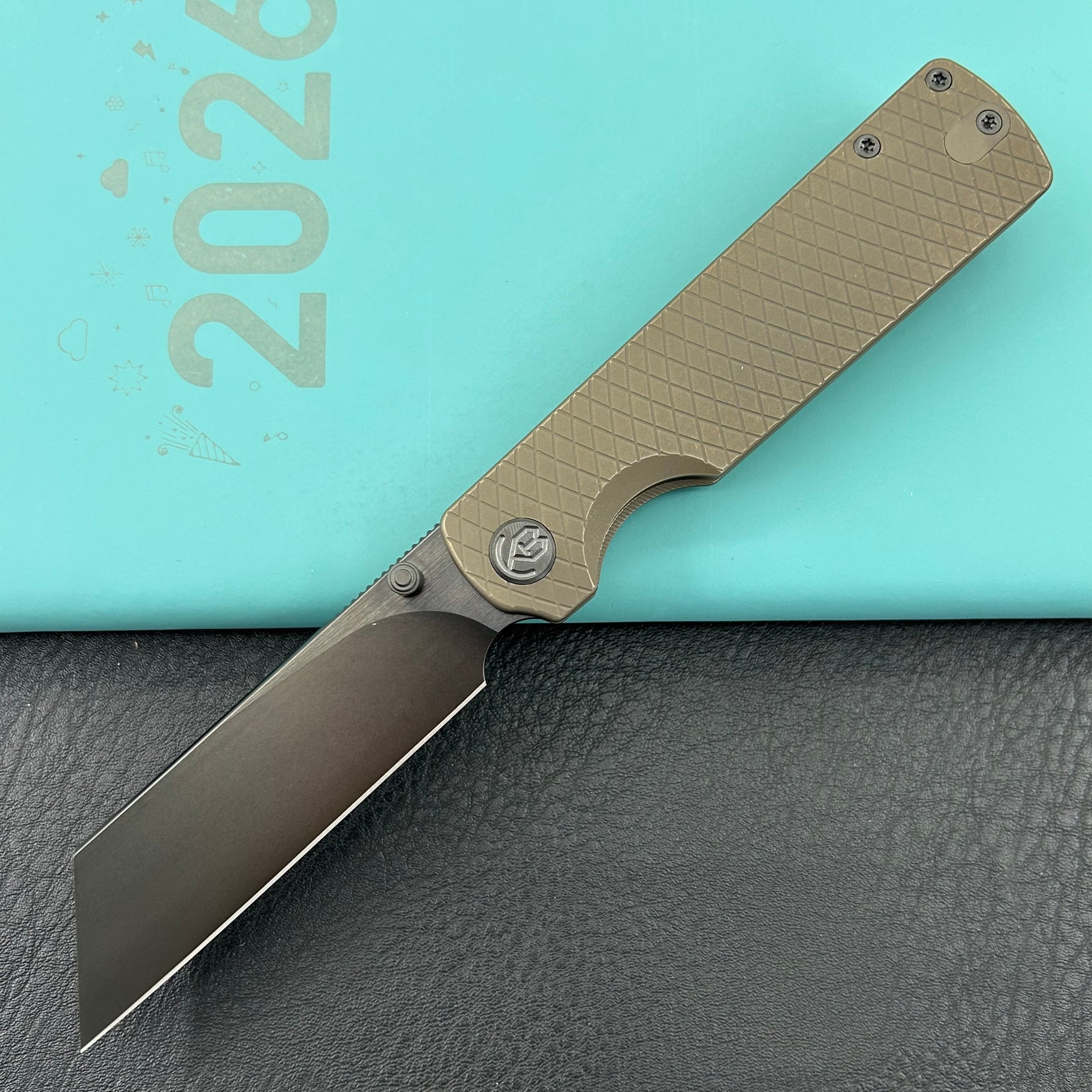 KB KNIVES KB445D Get Some Frame Lock Folding Knife Bronze Titanium Handle 3.35" DLC & Satin & Stonewash M390 Blade
