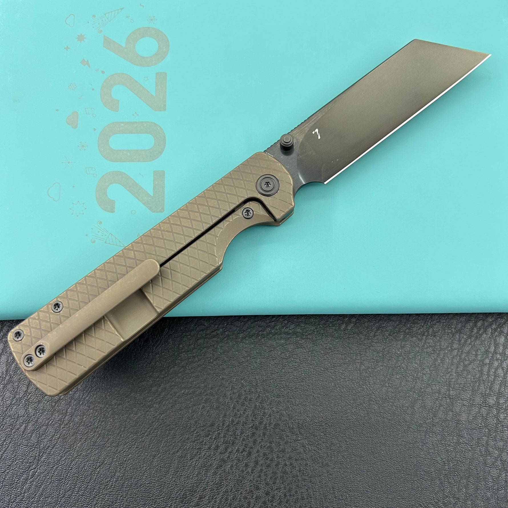 KB KNIVES KB445D Get Some Frame Lock Folding Knife Bronze Titanium Handle 3.35" DLC & Satin & Stonewash M390 Blade