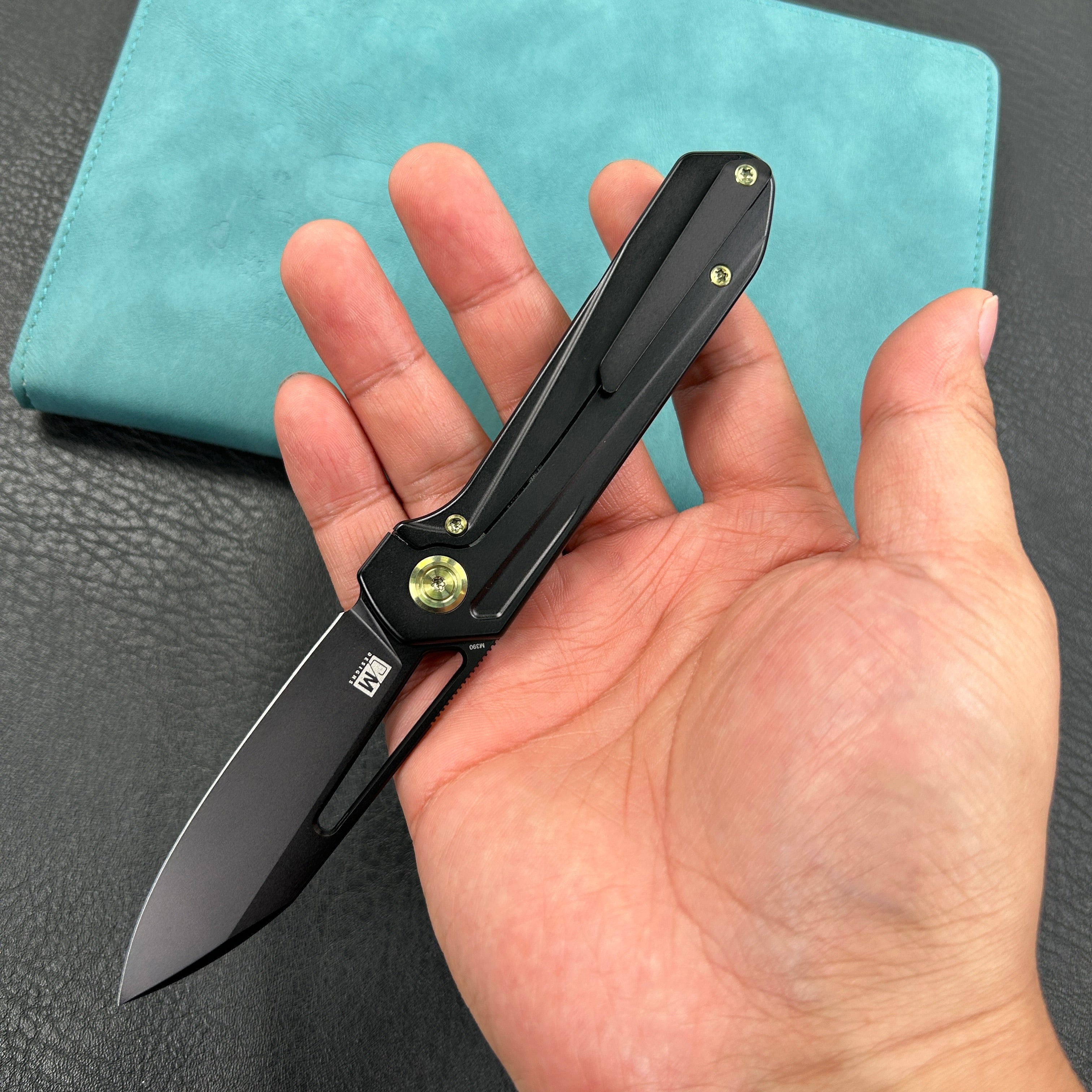 KUBEY KB321O Royal Frame Lock EDC Pocket Knife Black  6AL4V Titanium Handle 2.99" Black Coated M390