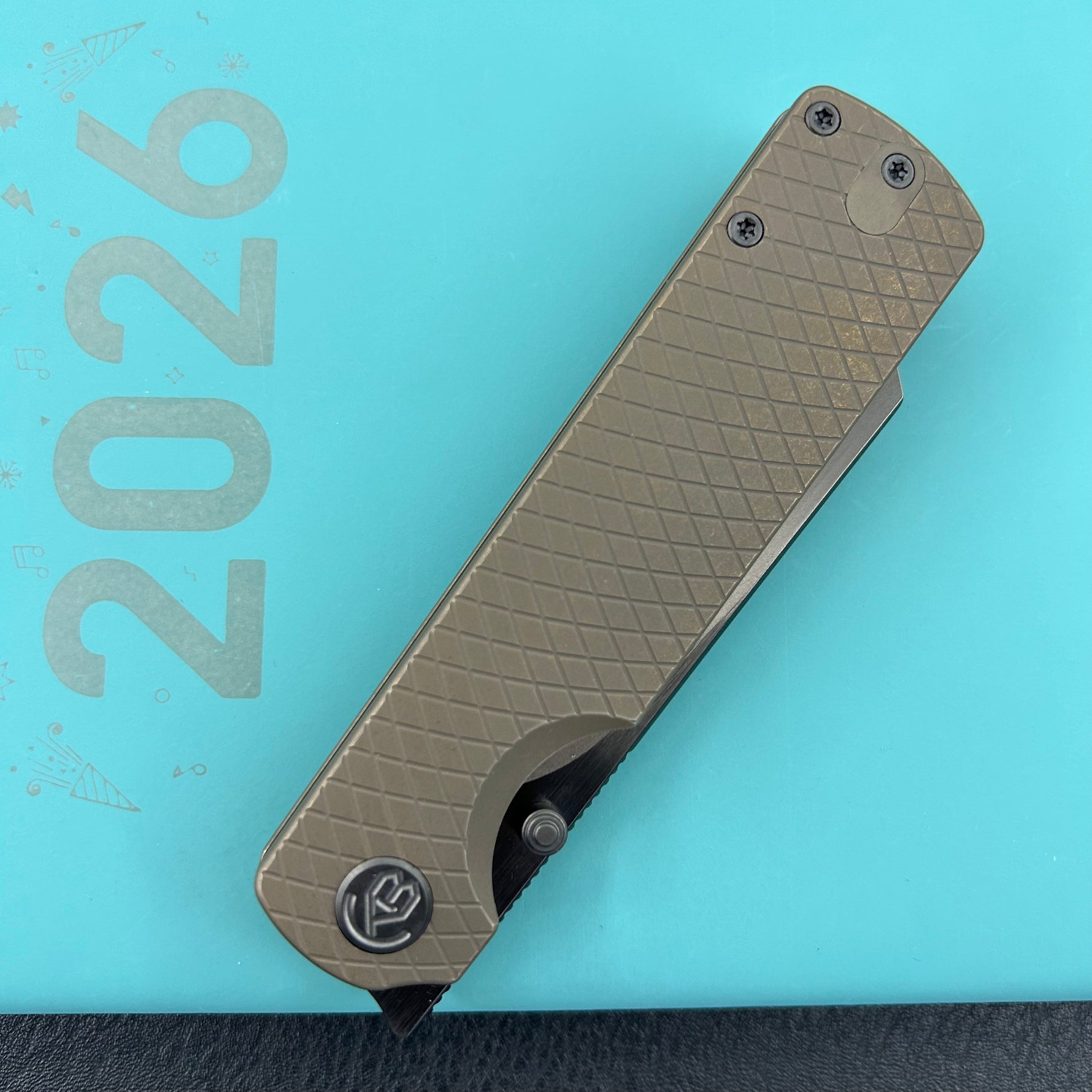 KB KNIVES KB445D Get Some Frame Lock Folding Knife Bronze Titanium Handle 3.35" DLC & Satin & Stonewash M390 Blade