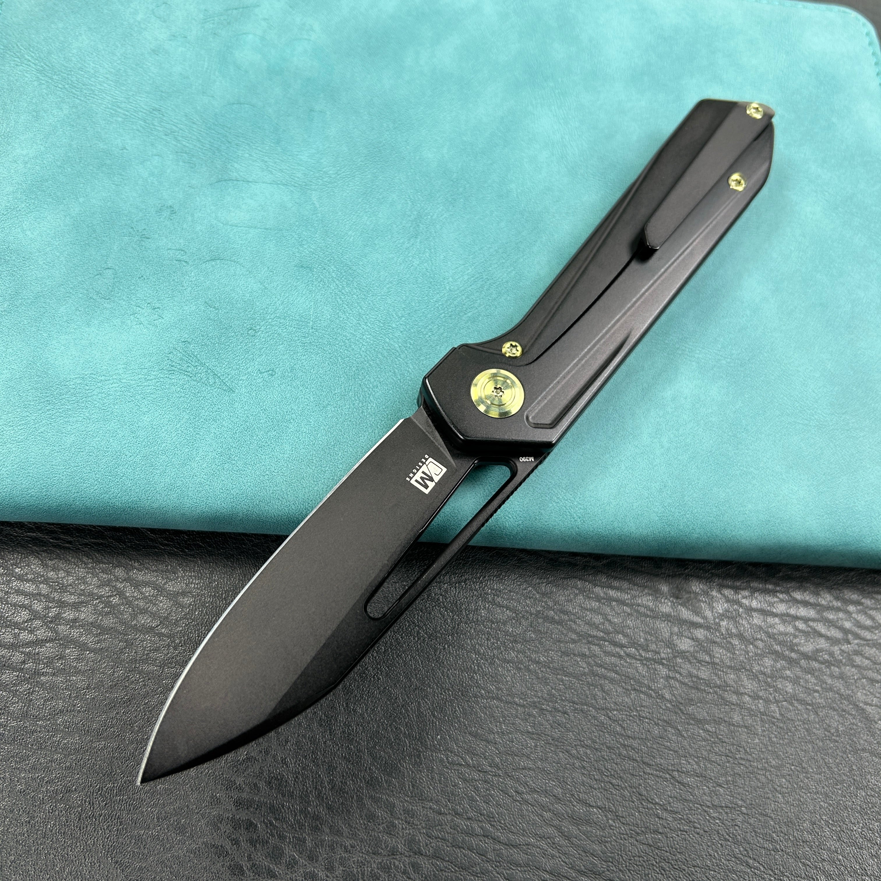 KUBEY KB321O Royal Frame Lock EDC Pocket Knife Black  6AL4V Titanium Handle 2.99" Black Coated M390