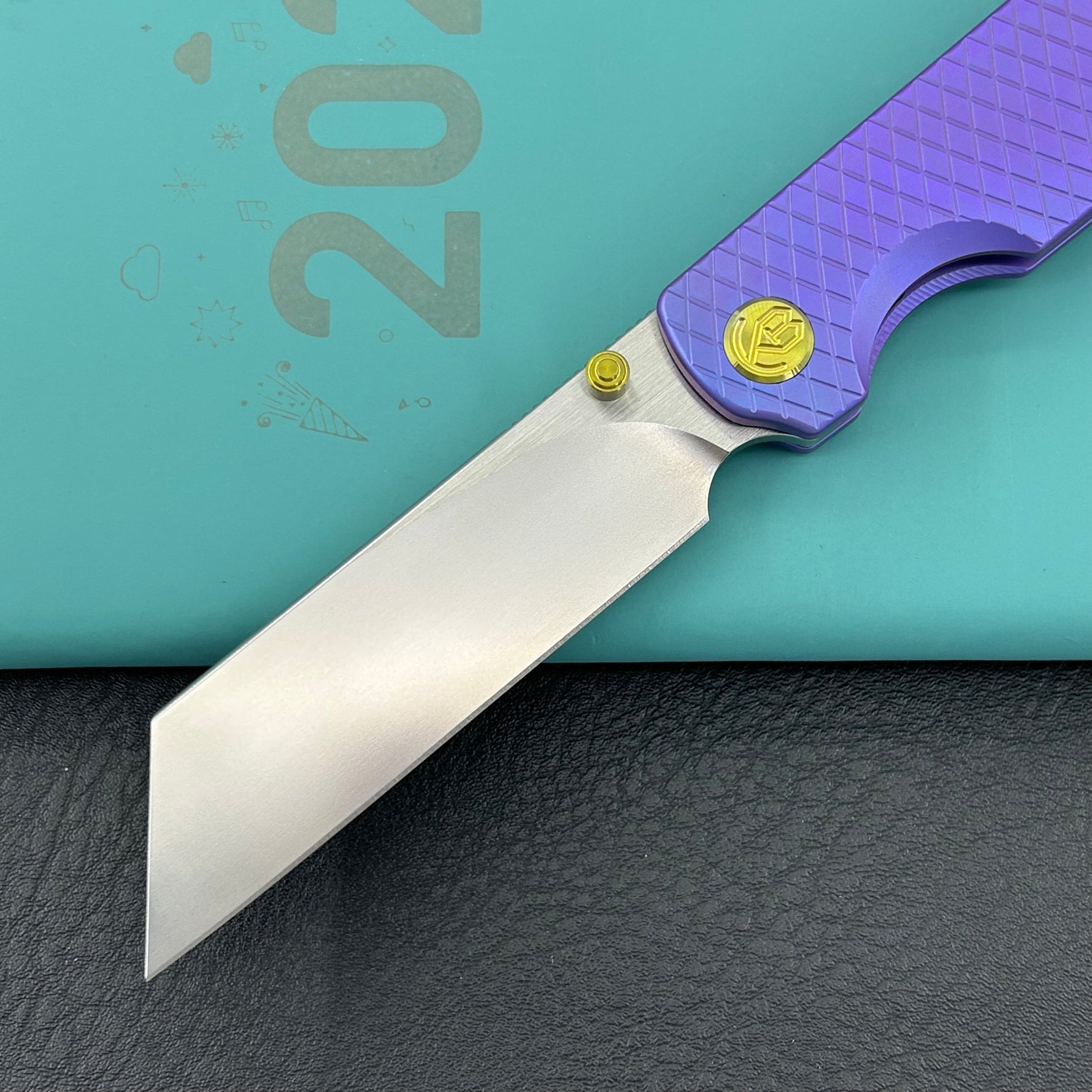 KB KNIVES KB445C Get Some Frame Lock Folding Knife Blurple Titanium Handle 3.35" Satin & Silver Bead Blast M390 Blade