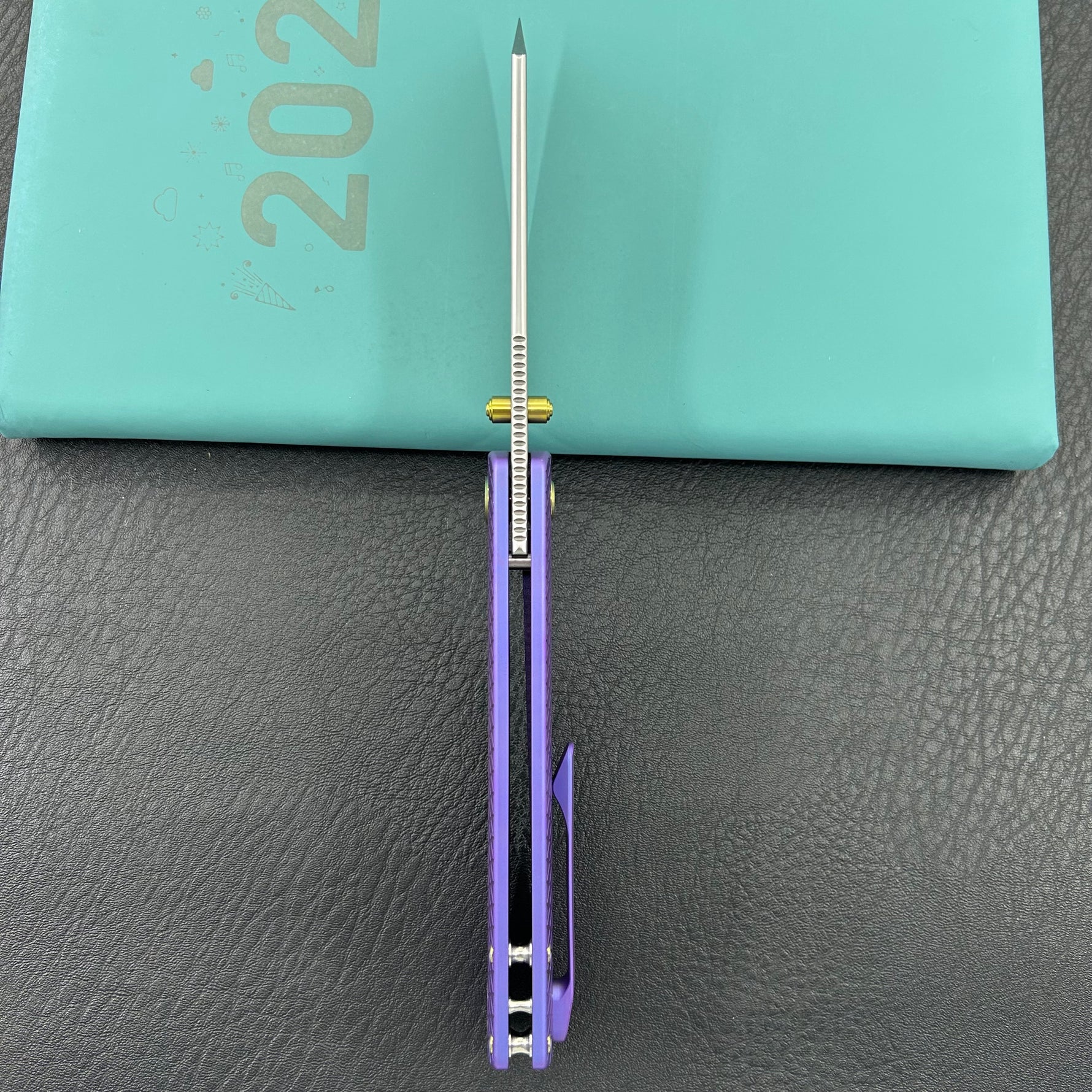 KB KNIVES KB445C Get Some Frame Lock Folding Knife Blurple Titanium Handle 3.35" Satin & Silver Bead Blast M390 Blade