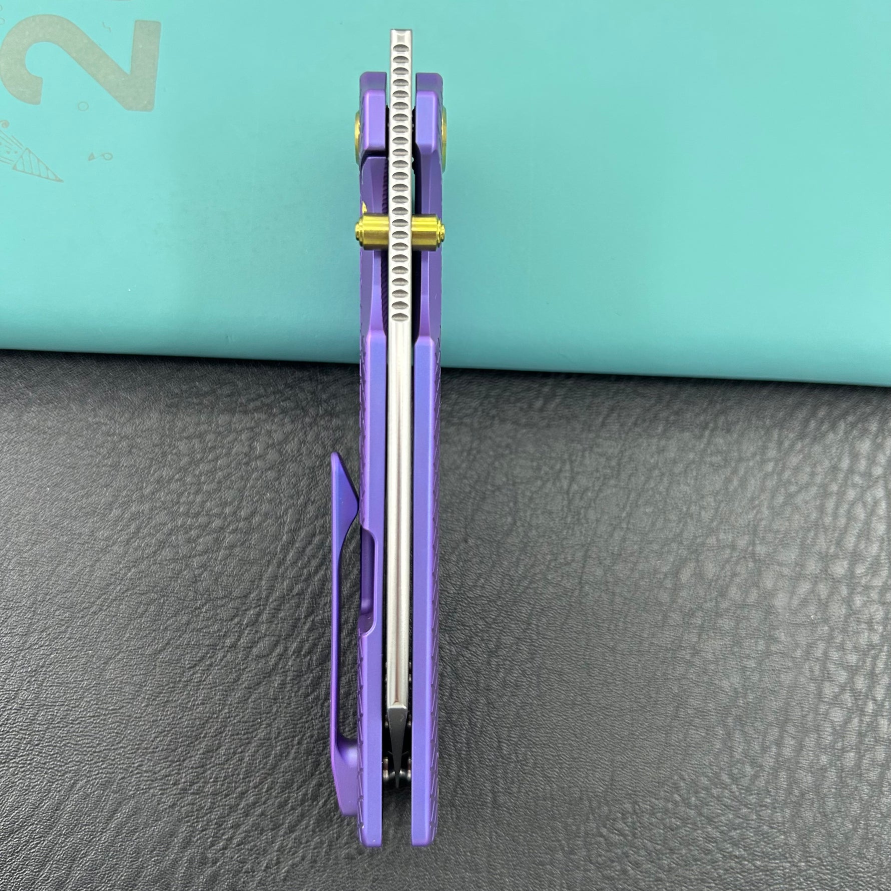 KB KNIVES KB445C Get Some Frame Lock Folding Knife Blurple Titanium Handle 3.35" Satin & Silver Bead Blast M390 Blade