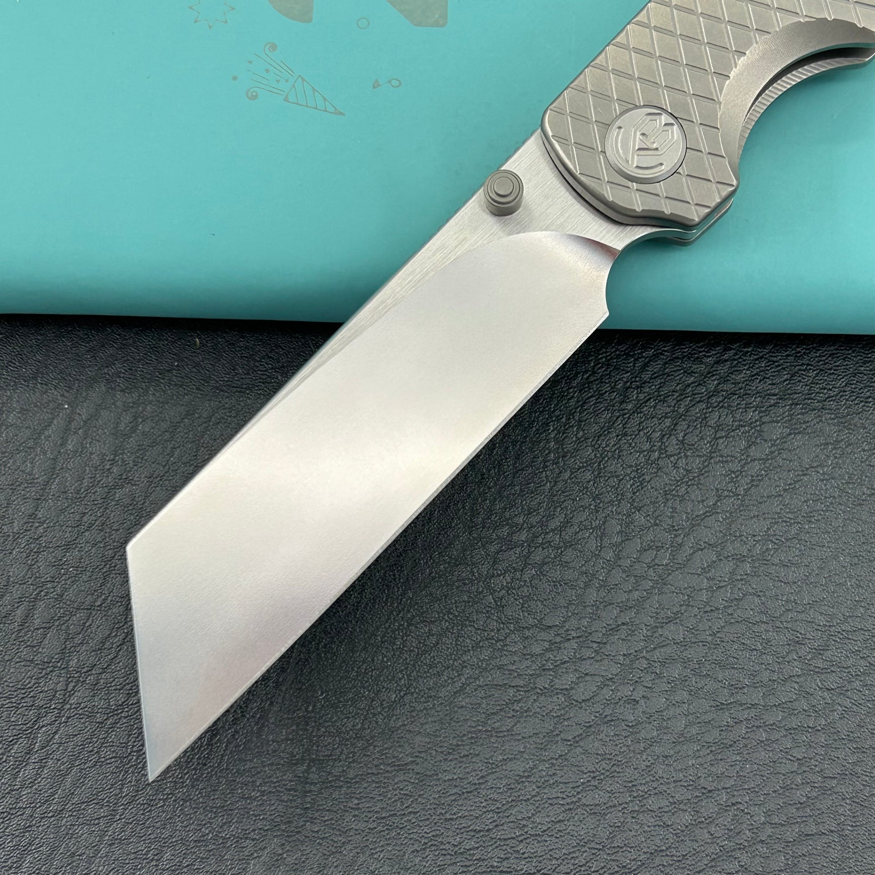 KB KNIVES KB445A Get Some Frame Lock Folding Knife Sandblast Titanium Handle 3.35" Satin & Silver Bead Blast M390 Blade
