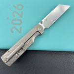 KB KNIVES KB445A Get Some Frame Lock Folding Knife Sandblast Titanium Handle 3.35" Satin & Silver Bead Blast M390 Blade