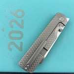 KB KNIVES KB445A Get Some Frame Lock Folding Knife Sandblast Titanium Handle 3.35" Satin & Silver Bead Blast M390 Blade