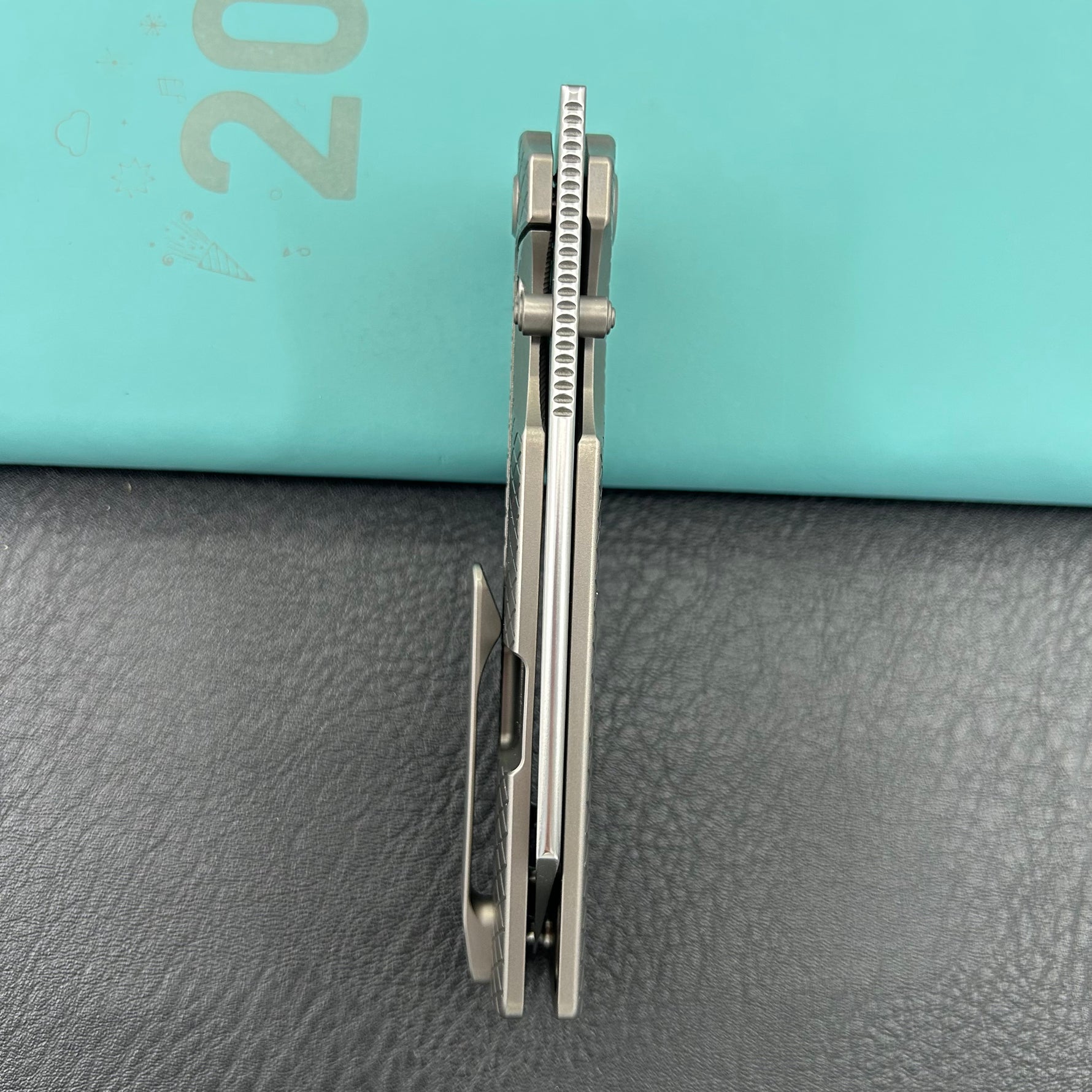 KB KNIVES KB445A Get Some Frame Lock Folding Knife Sandblast Titanium Handle 3.35" Satin & Silver Bead Blast M390 Blade