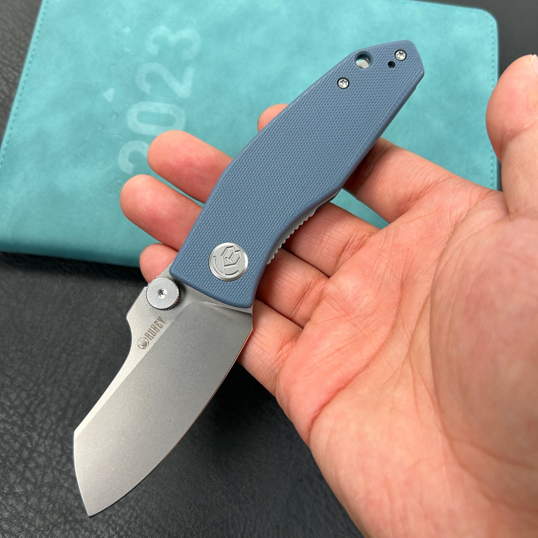 KUBEY KU337M  Monsterdog Liner Lock Folding Knife  Blue  G10 Handle 2.95" Bead Blasted 14C28N