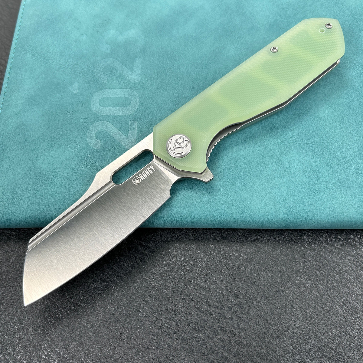 KUBEY KU328I  Atlas Nest Liner Lock Folding Knife Jade  G10 Handle 3.31"  Satin 14C28N