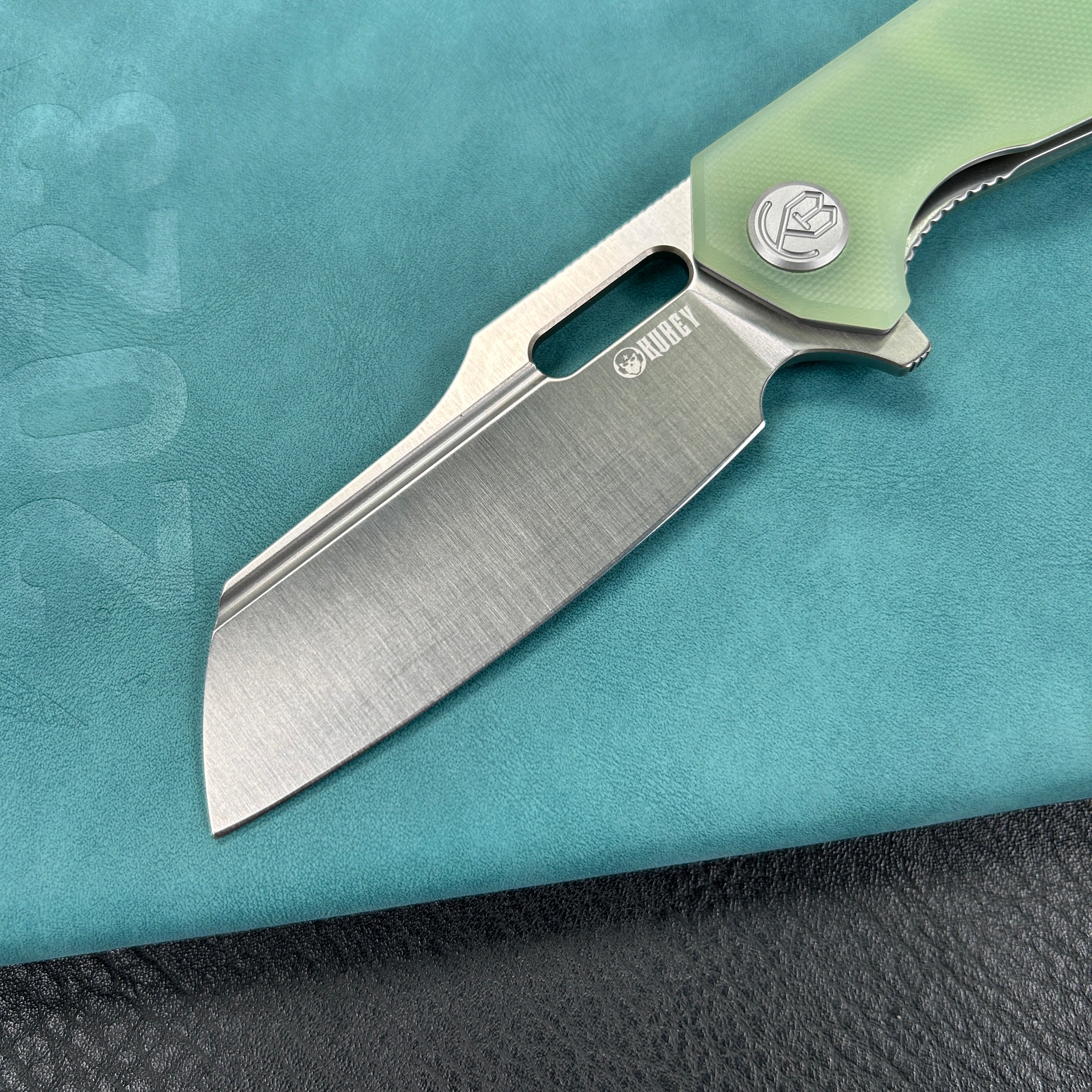 KUBEY KU328I  Atlas Nest Liner Lock Folding Knife Jade  G10 Handle 3.31"  Satin 14C28N