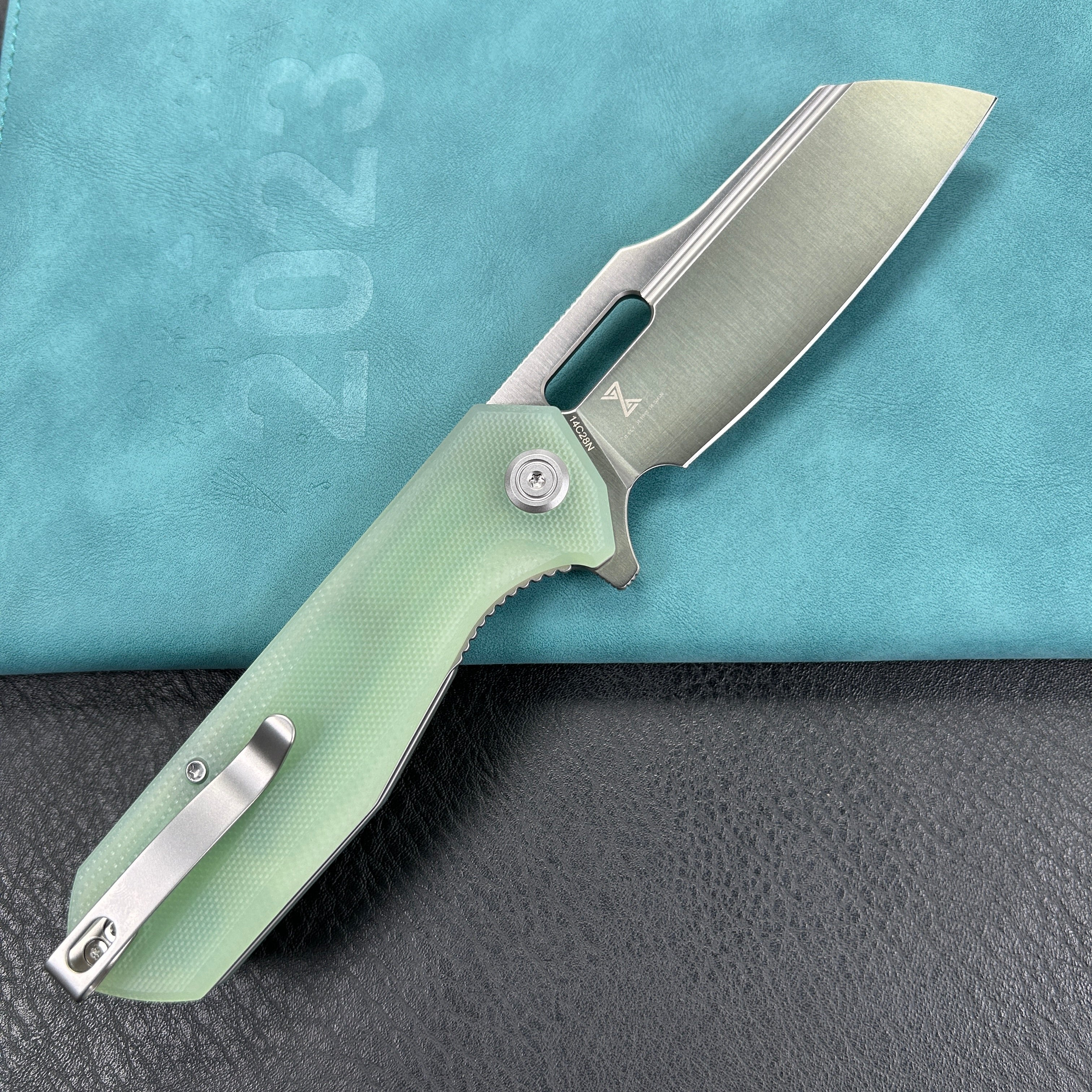 KUBEY KU328I  Atlas Nest Liner Lock Folding Knife Jade  G10 Handle 3.31"  Satin 14C28N