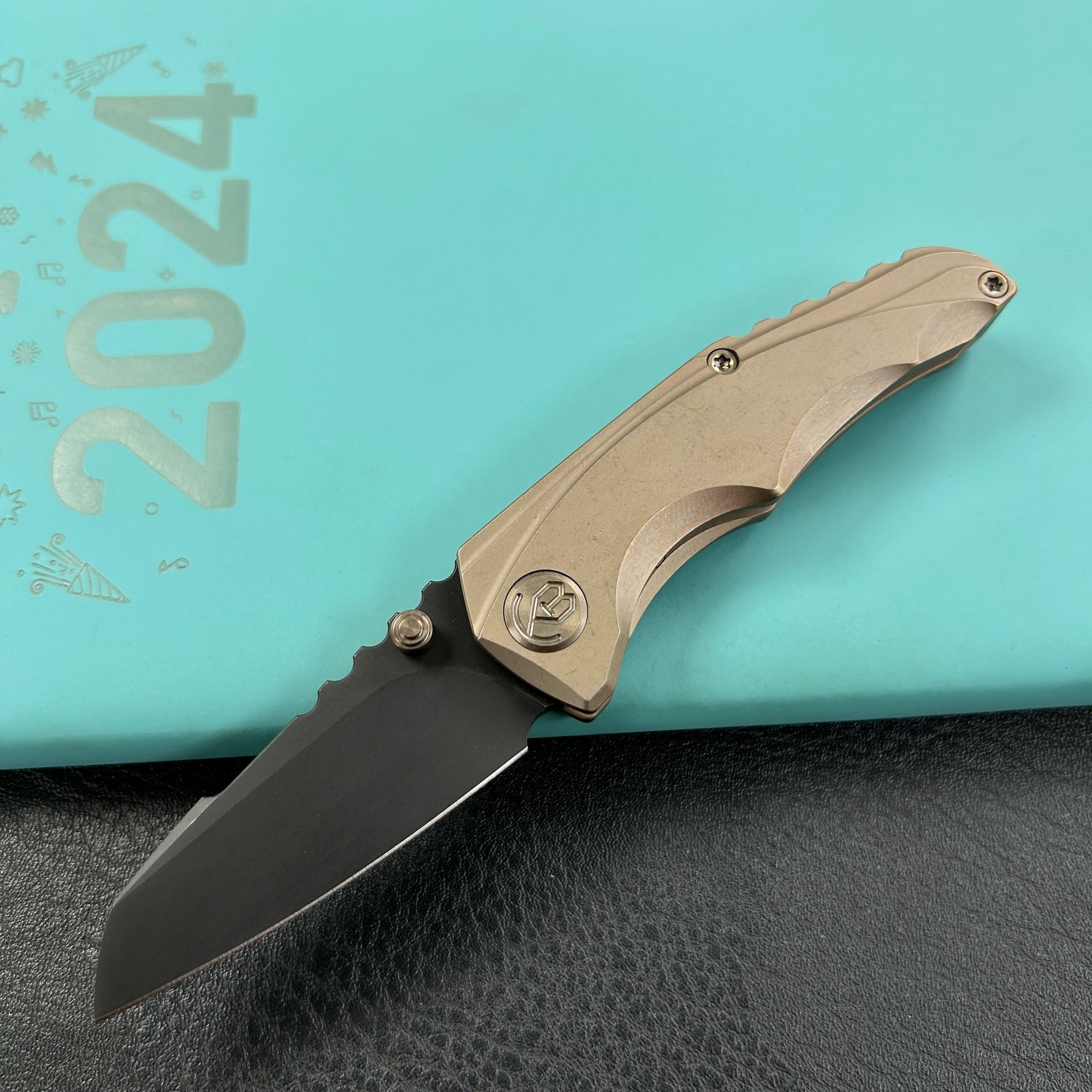 KB KNIVES  KB390D Steeltle Folding Knife Bronze Titanium Handle 2.36" Blackwash M390 Blade