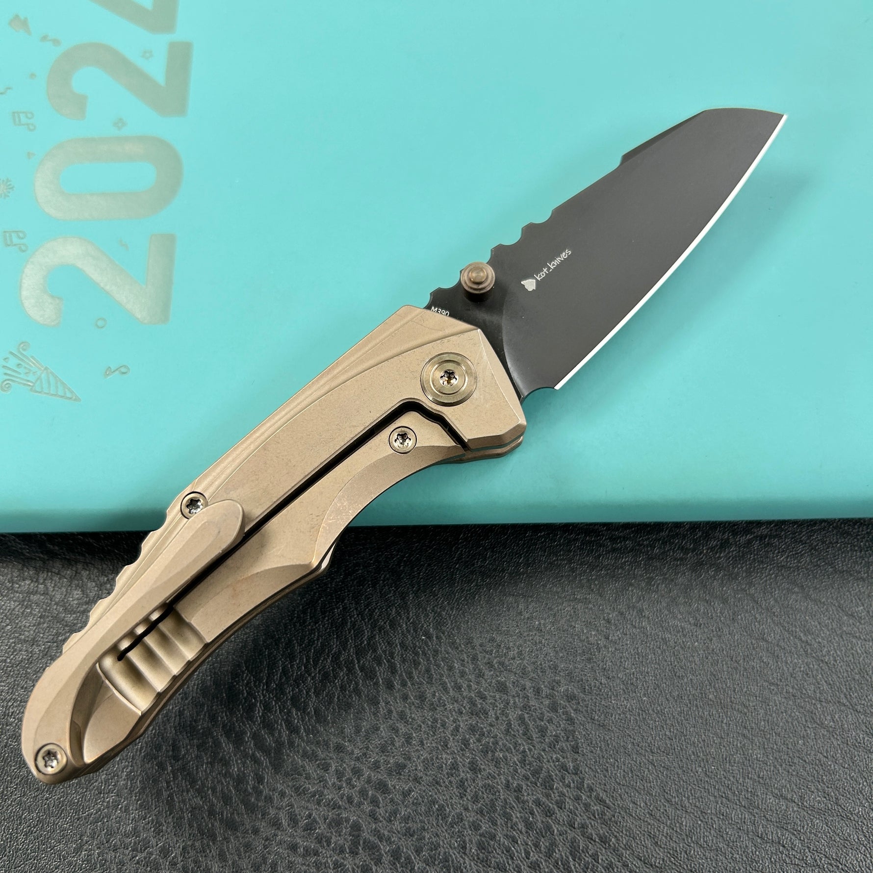 KB KNIVES  KB390D Steeltle Folding Knife Bronze Titanium Handle 2.36" Blackwash M390 Blade