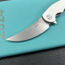 KUBEY KU173I Scimitar Liner Lock Folding Knife White G10 Handle 3.46" Bead Blast 14C28N