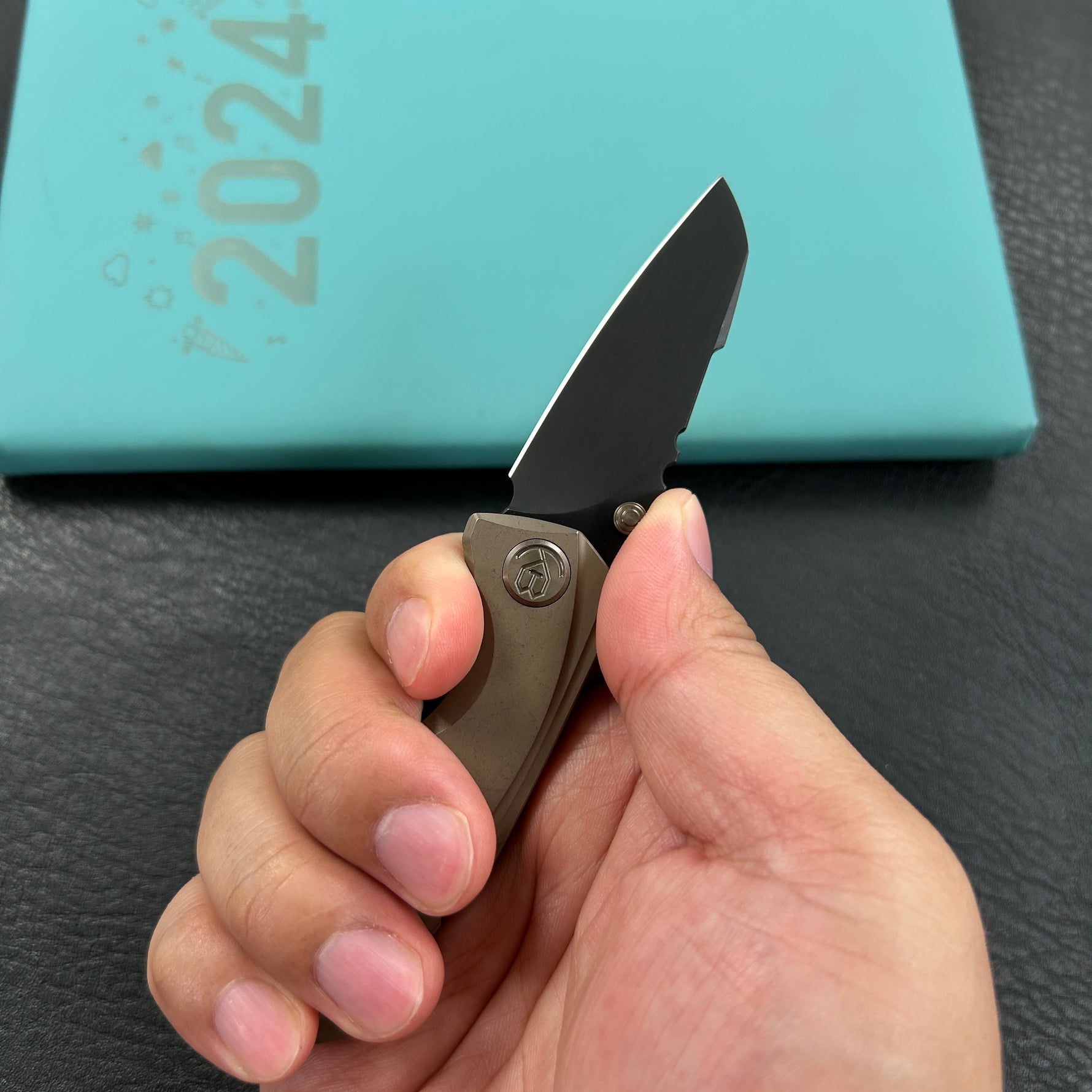KB KNIVES  KB390D Steeltle Folding Knife Bronze Titanium Handle 2.36" Blackwash M390 Blade